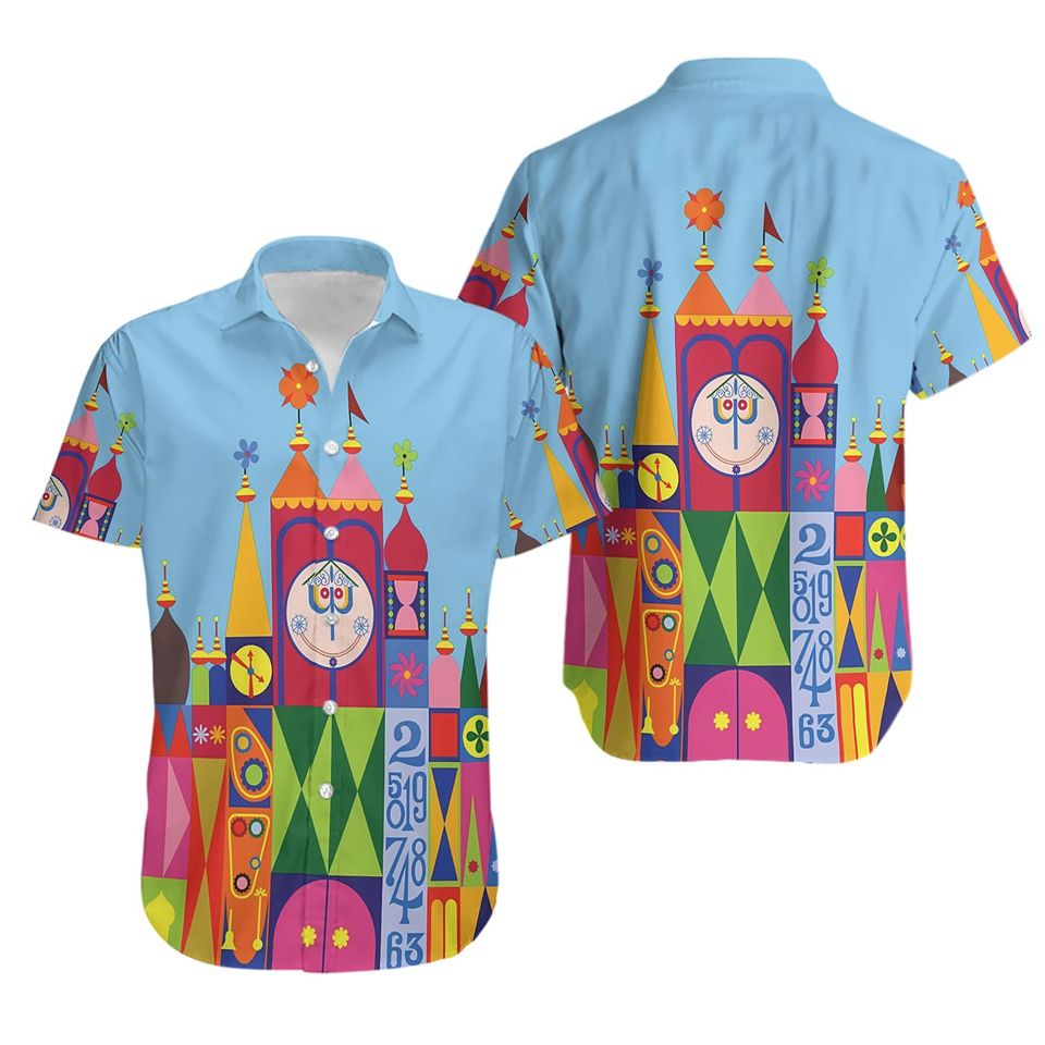 Its A Small World Theme Parks Inspired Hawaiian Shirt, Magic Kingdom Hawaii Shirt, Colorful Castle All Over Print Button Up, Gift For Family