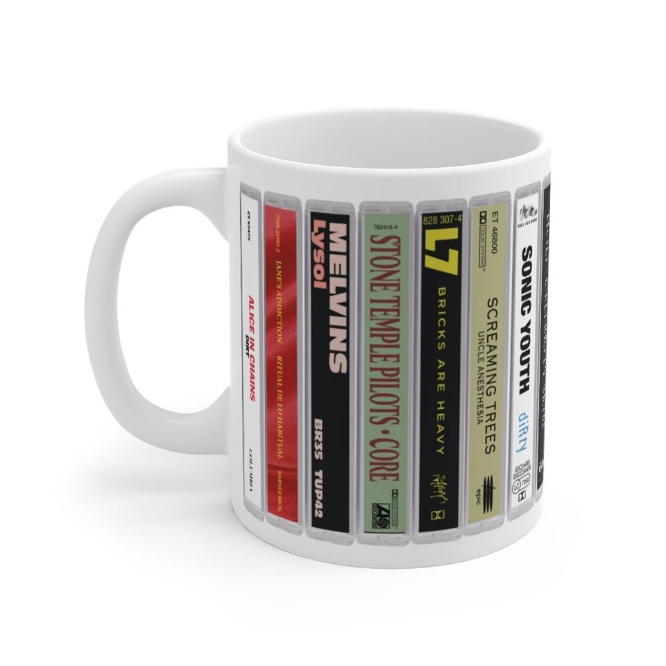 Grunge Band Cassette Mug. 11oz Music Mug. Seattle bands. Subpop.