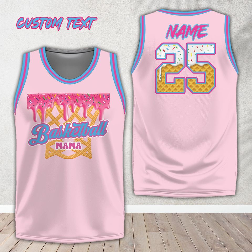 Personalized Name Number Basketball Mama Dripping Jersey, Custom Color Ice Cream Drip Mom Basketball Shirt, Game Day Outfit For Mom Team Mom