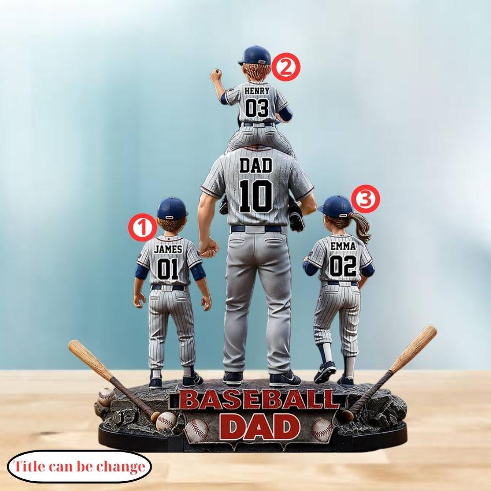 Discover Custom Baseball Dad Figurine With Kids Names, Father's Day Gift For Sports Lover, Personalized Acrylic Baseball Plaque