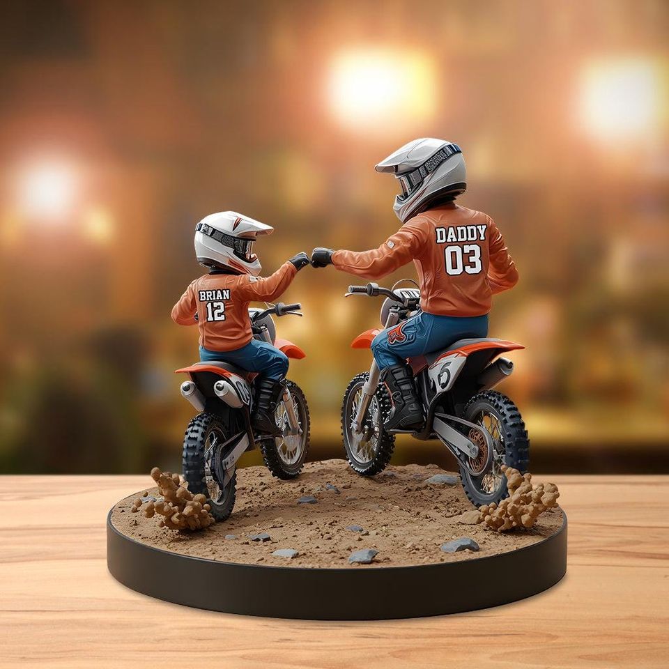 Discover Personalized Father's Day Gift, Dirt Bike Dad And Kid, Kids' Names Custom Shaped 2D Acrylic Plaque, Gift For Him, For Dad, Motocross Lovers