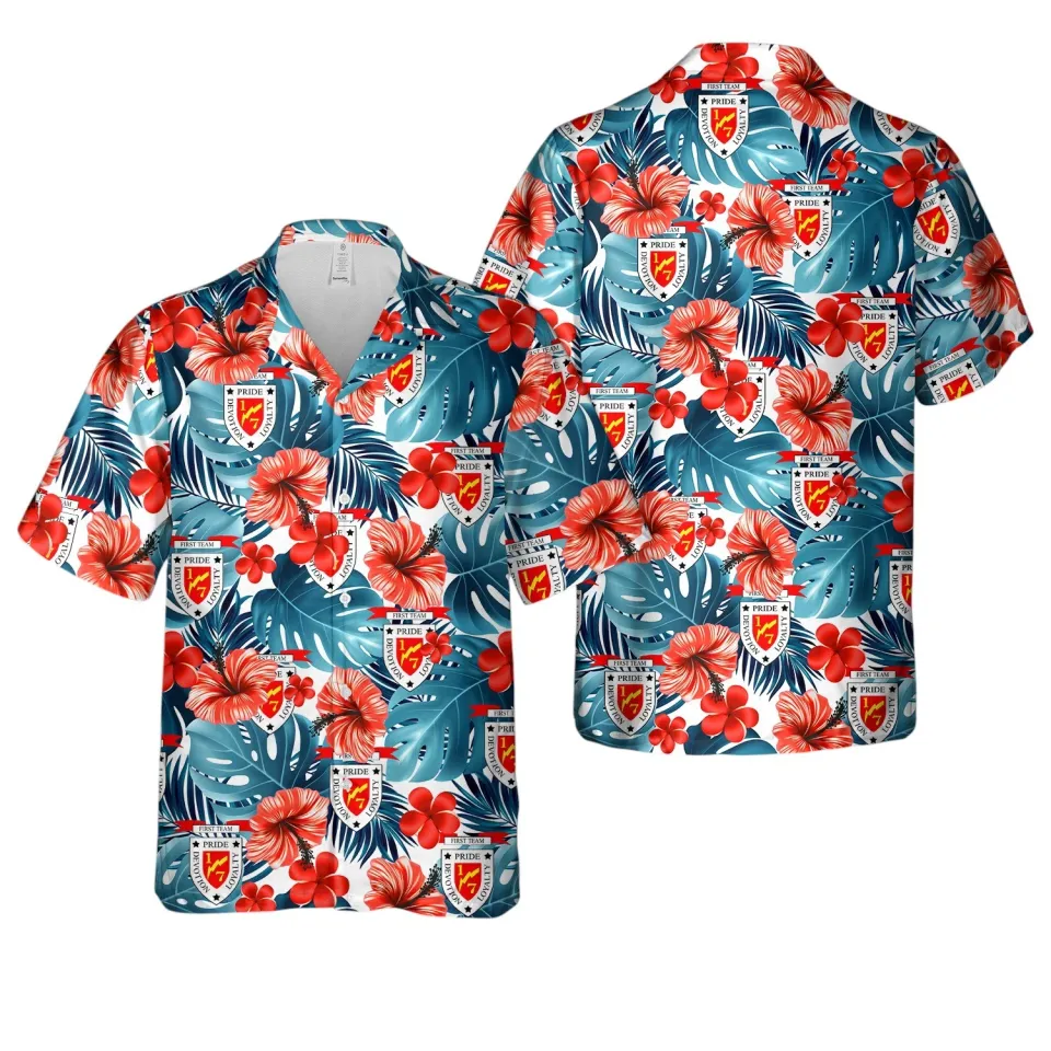 US Marine Corps 1st Battalion 7th Marines First Team Hawaiian Shirt