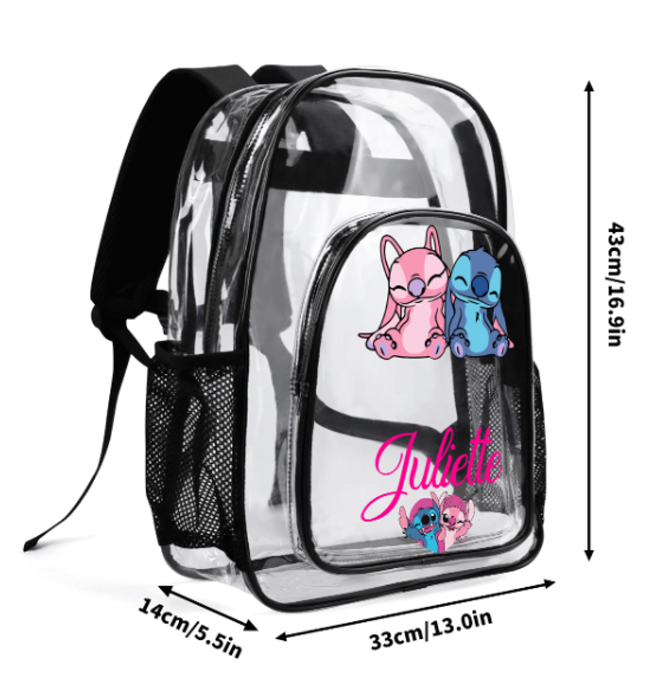 Clear, custom-made, personalized backpacks
