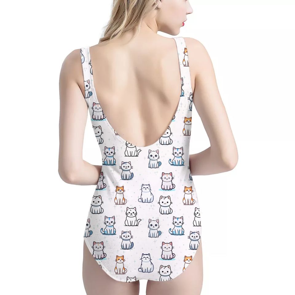Girls Cat Pattern Swimsuit | Toddler Bathing Suit | Cute