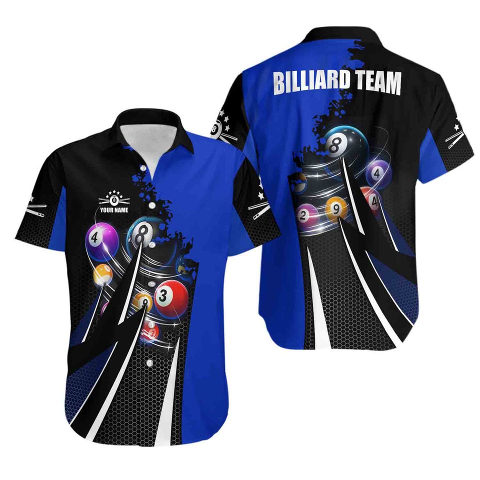 Personalized Billiard Hawaiian 3D Shirt, Custom Name Retro Matching Billiard Team Gift
