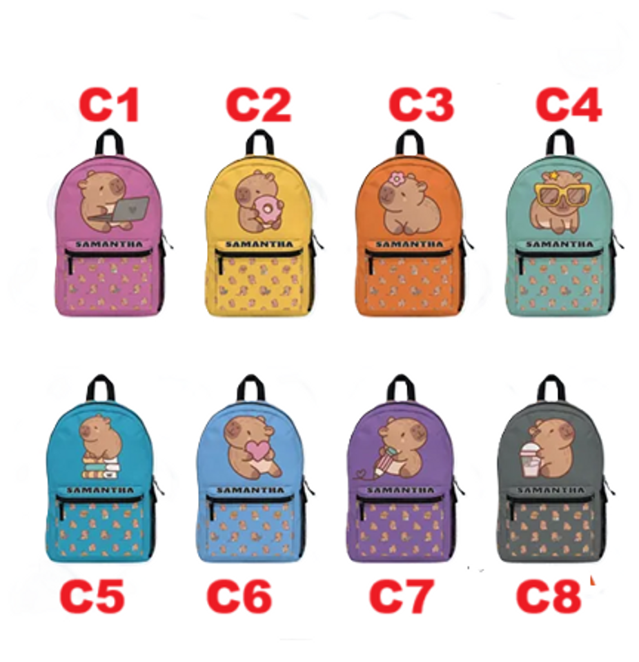 Personalized Kawaii Capybara Backpack, Custom Kids School Bag, Fun Diaper Bag, Monogram Toddler Pack