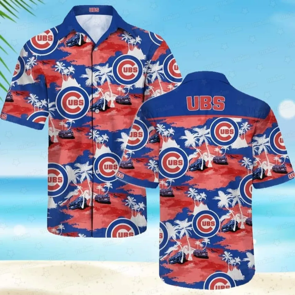 Chicago Cubs Tropical Skyline Hawaiian Shirt