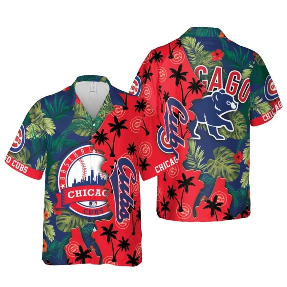 Chicago Cubs Tropical Palms Split Hawaiian Shirt