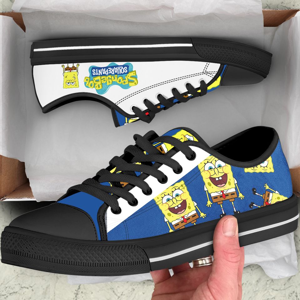 Spongebob Squarepants Blue Yellow Pattern Disney Cartoon Low Top Sneakers
