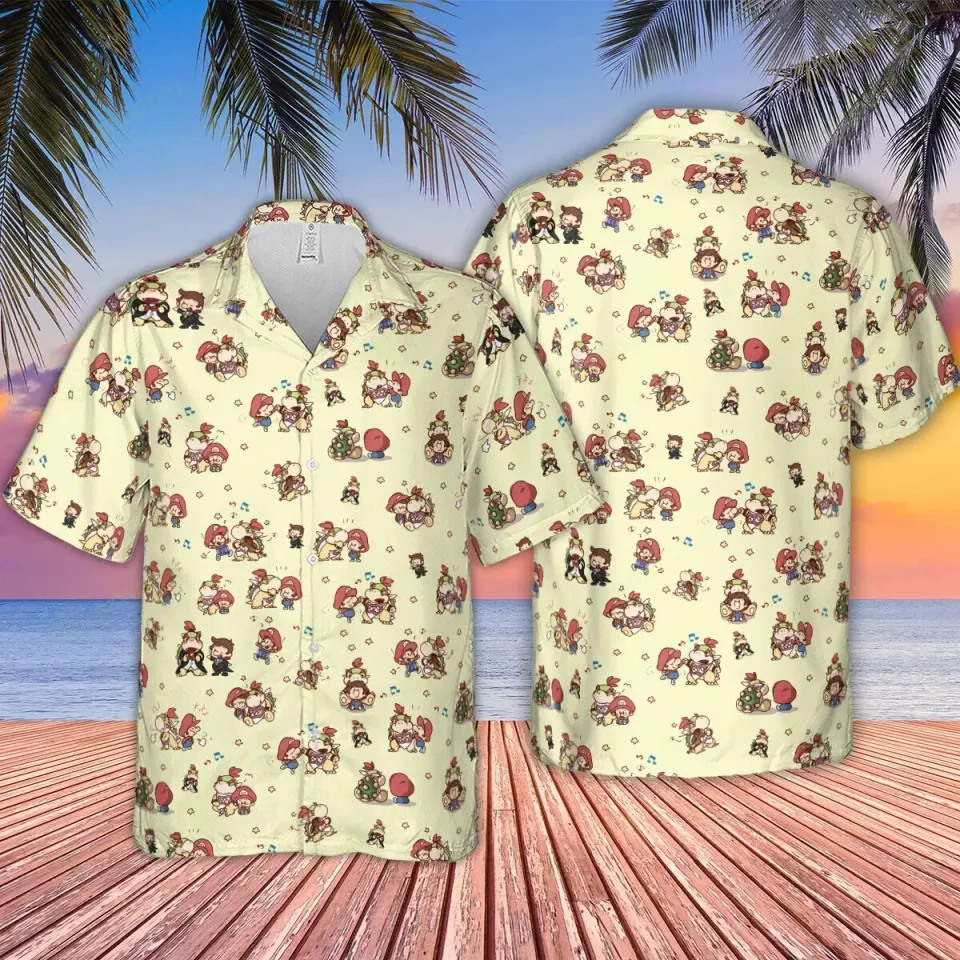 Bowser and Mario Hawaiian Button Down Shirt