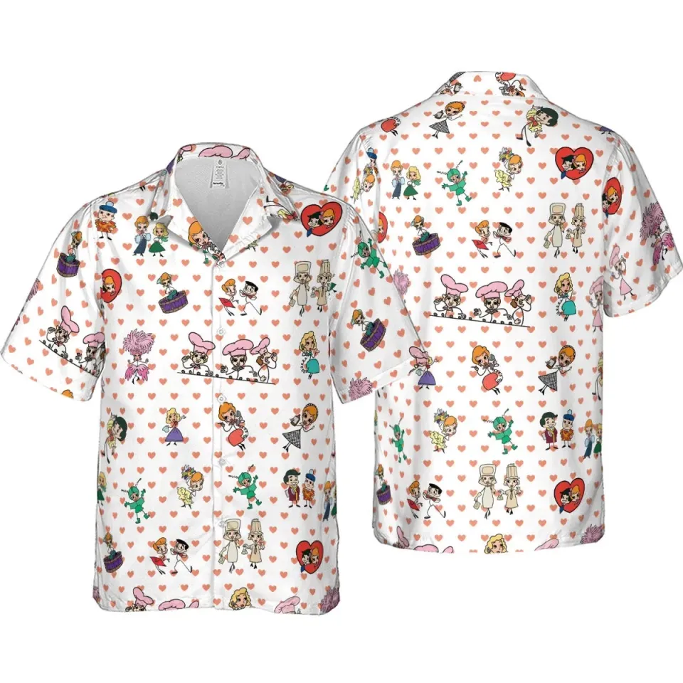 I Love Lucy Cartoon Characters Hawaiian Button Down Shirt