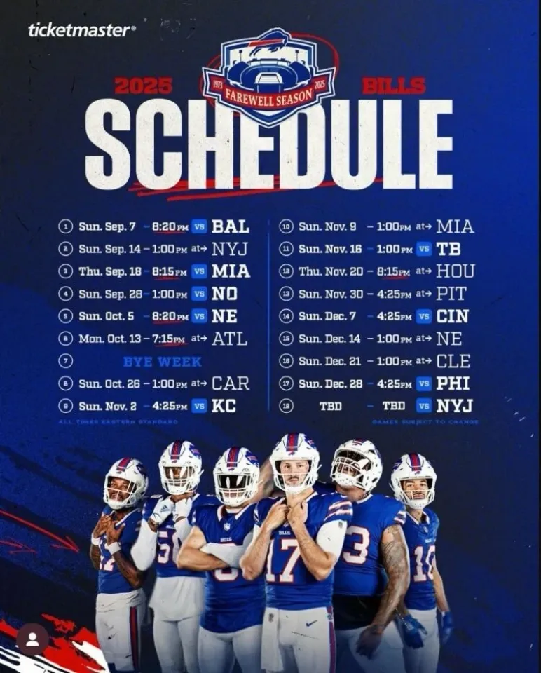 Buffalo Bills Farewell Season 2025 Schedule Poster