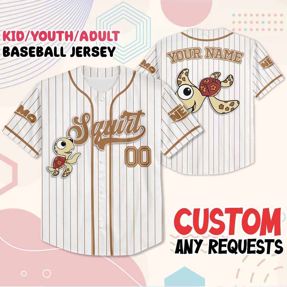 Custom Finding Nemo Squirt Baseball Jersey | All Ages | Gift for Kids, Birthday Gift