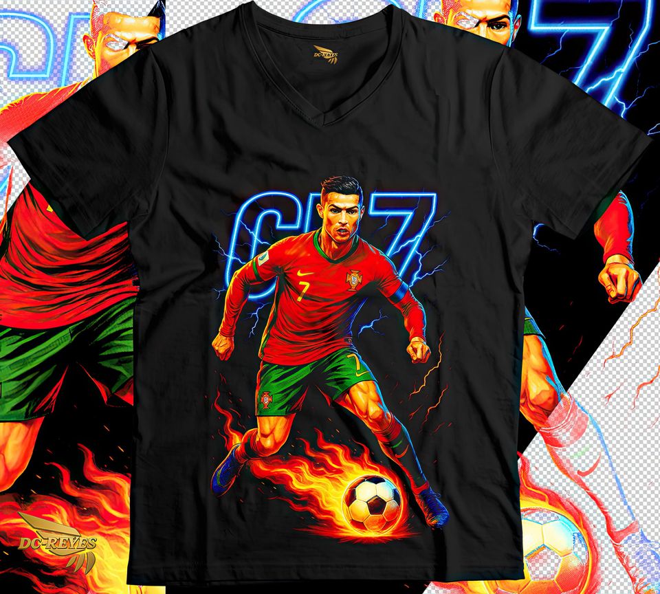 CR7 Cristiano Ronaldo Halftone Print for Black Shirts