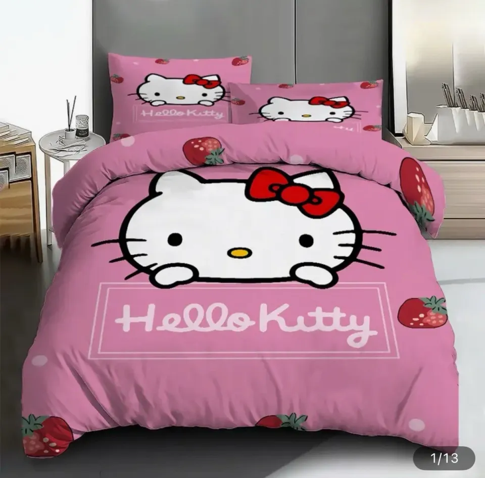 Hello Kitty Coral Bedding Set Queen Duvet Cover with 2 Pillowcases