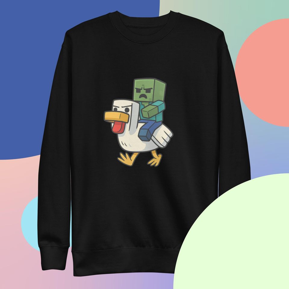 chicken jockey Premium Sweatshirt, minecraft meme sweatshirt