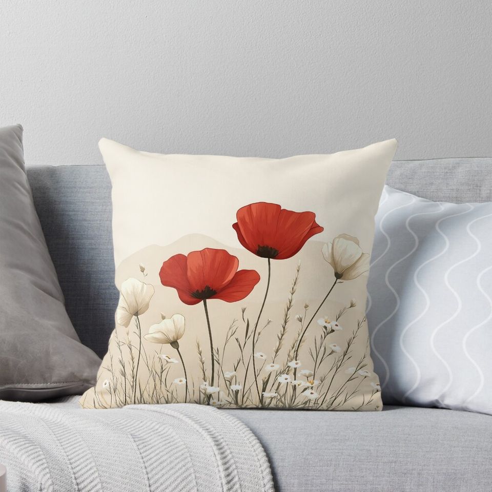 Red Poppies In Bloom Pillow