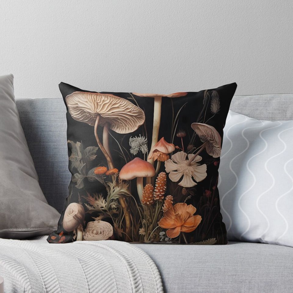 Psychedelic mushrooms dark academia gothic cottagecore decor Pillow