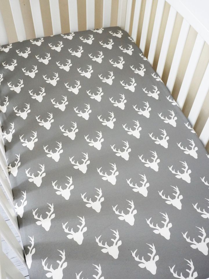 Personalized Woodland Stag Head Fitted Crib Sheet, Crib Cover for Baby