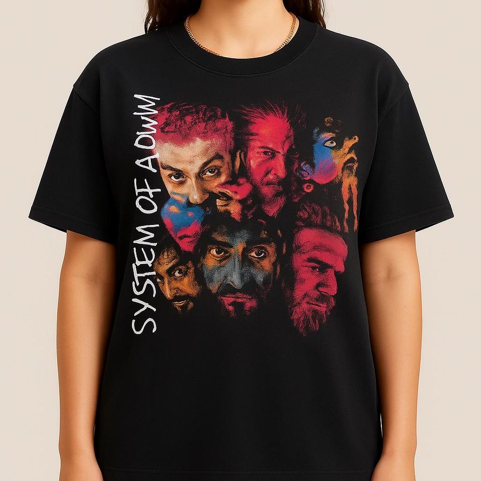 SYSTEM OF DOWN T Shirt Band Members Faces Graphic Tee