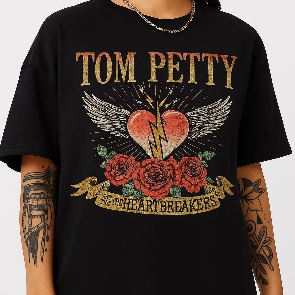 Tom Petty and The Heartbreakers Shirt Vintage Heart and Roses Tee