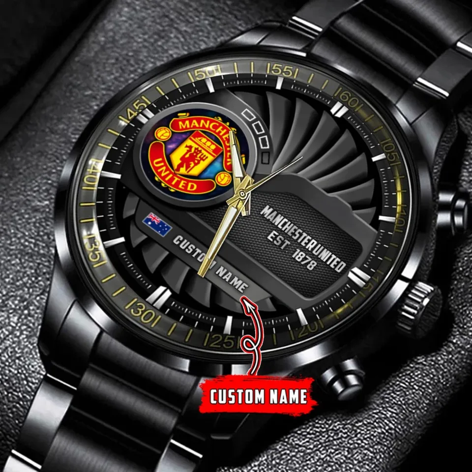 Manchester United EPL Personalized Black Stainless Steel Watch Gift For Fans