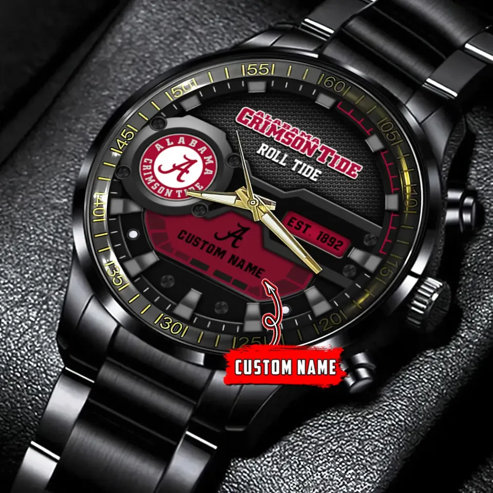 Al. Crimson Tide Personalized Black Hand Watch Gift For Fans