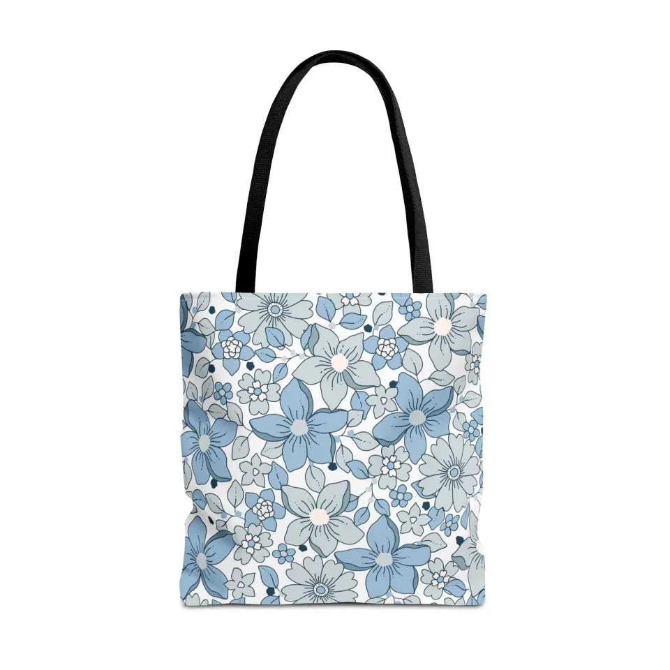 Blue And Grey Flowers Tote Bag (AOP)