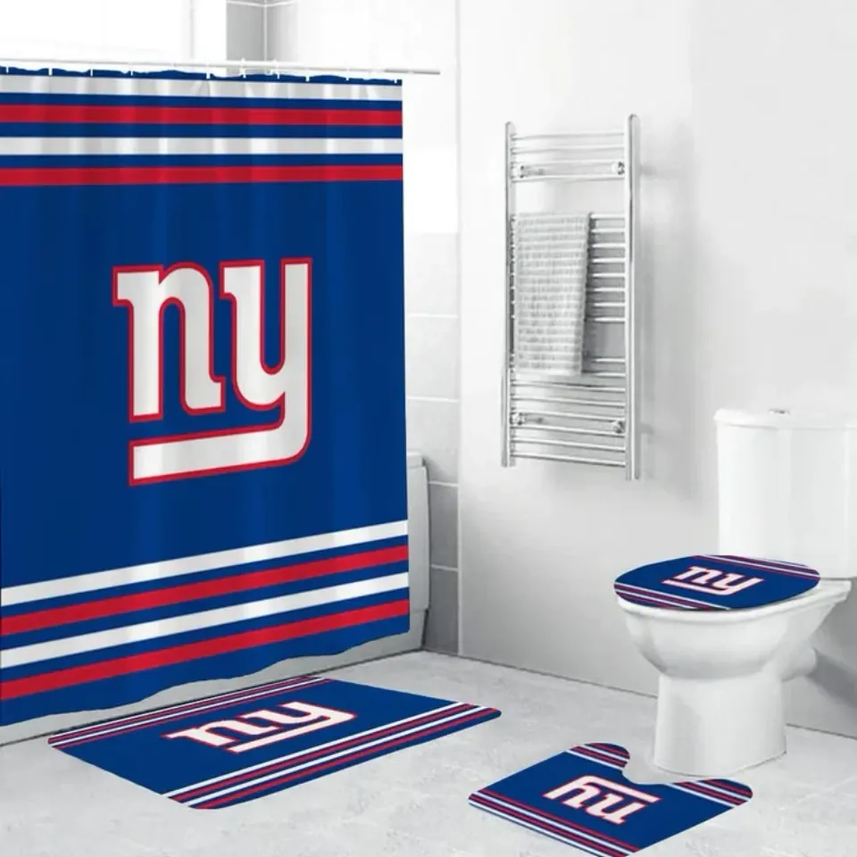 4pcs American Football Team Flag Giants Shower Curtain Bathroom set