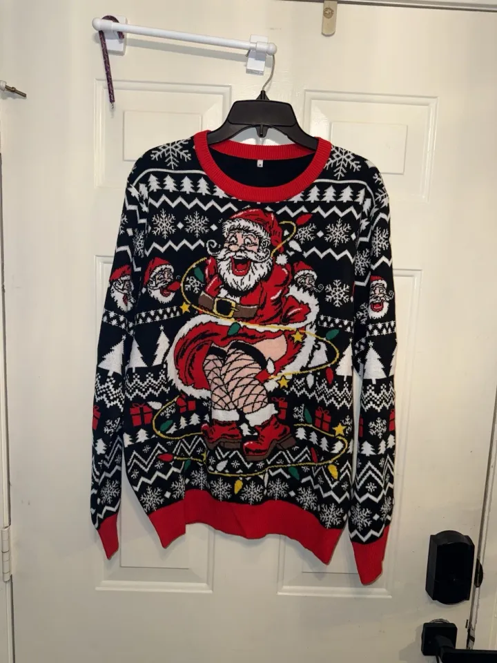 Ugly Holiday Sweater Santa Christmas Crew Neck Sweater Long Sleeve
