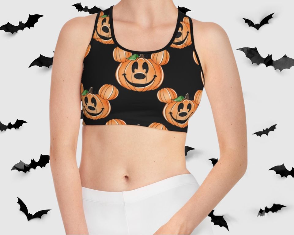 Halloween Pumpkin Mickey Head Sports Bra