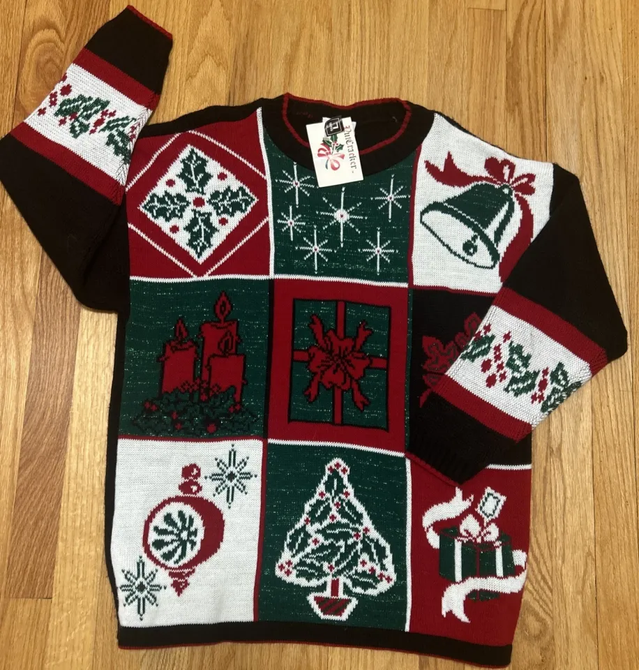 Vintage Nutcracker Christmas Pullover Sweater Sparkly Green Red Large