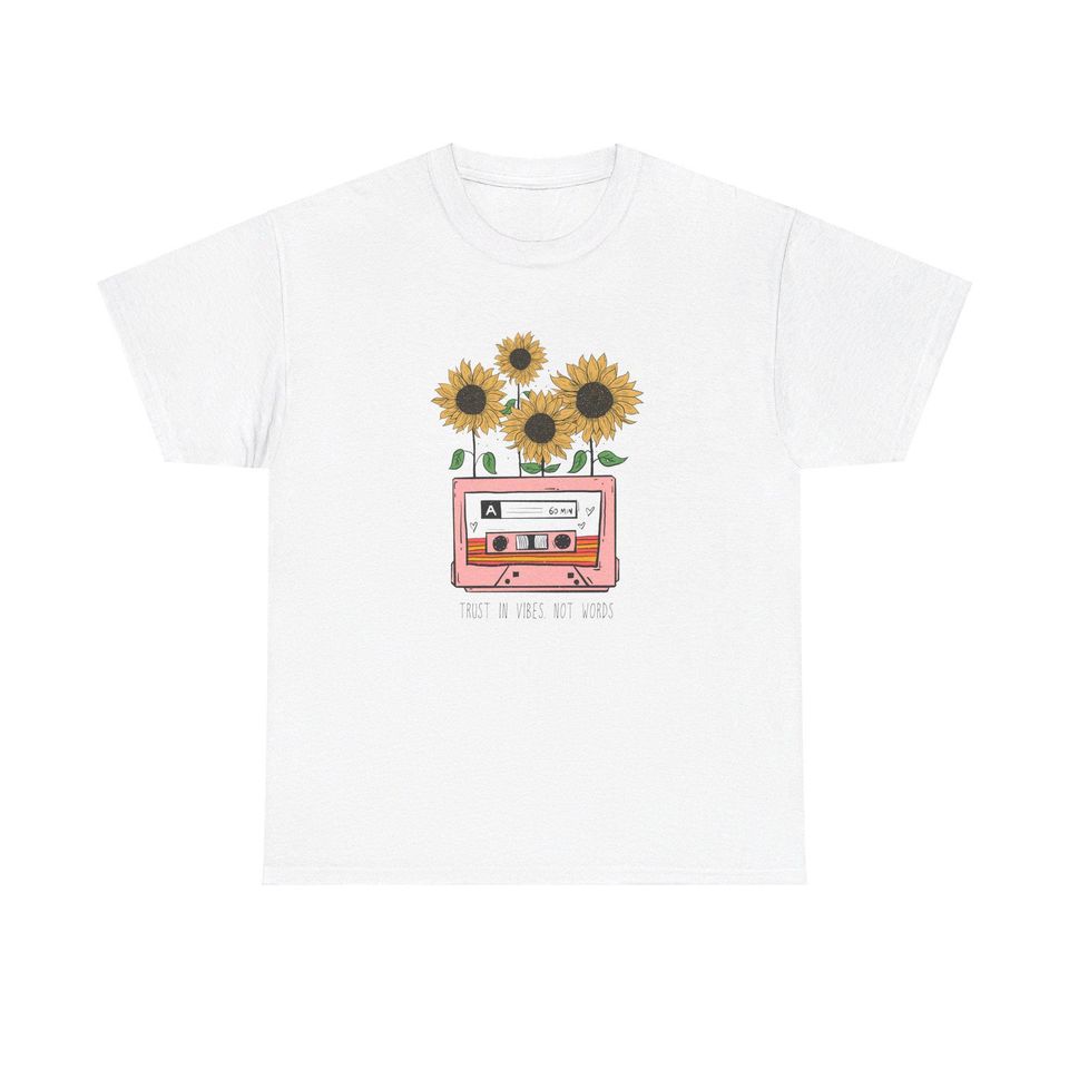 Trust In Vibes Not Words T-Shirt - Sunflower Cassette Graphic Tee