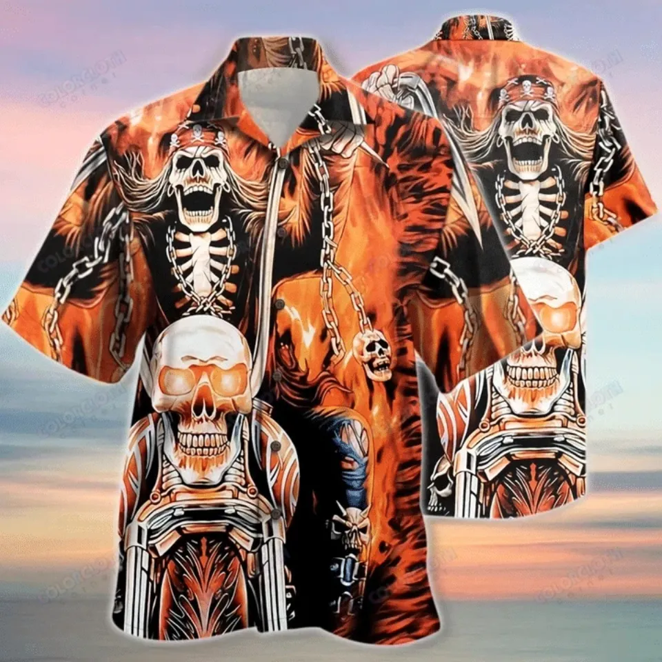 Skull Biker Motorcycle Hawaiian Shirt