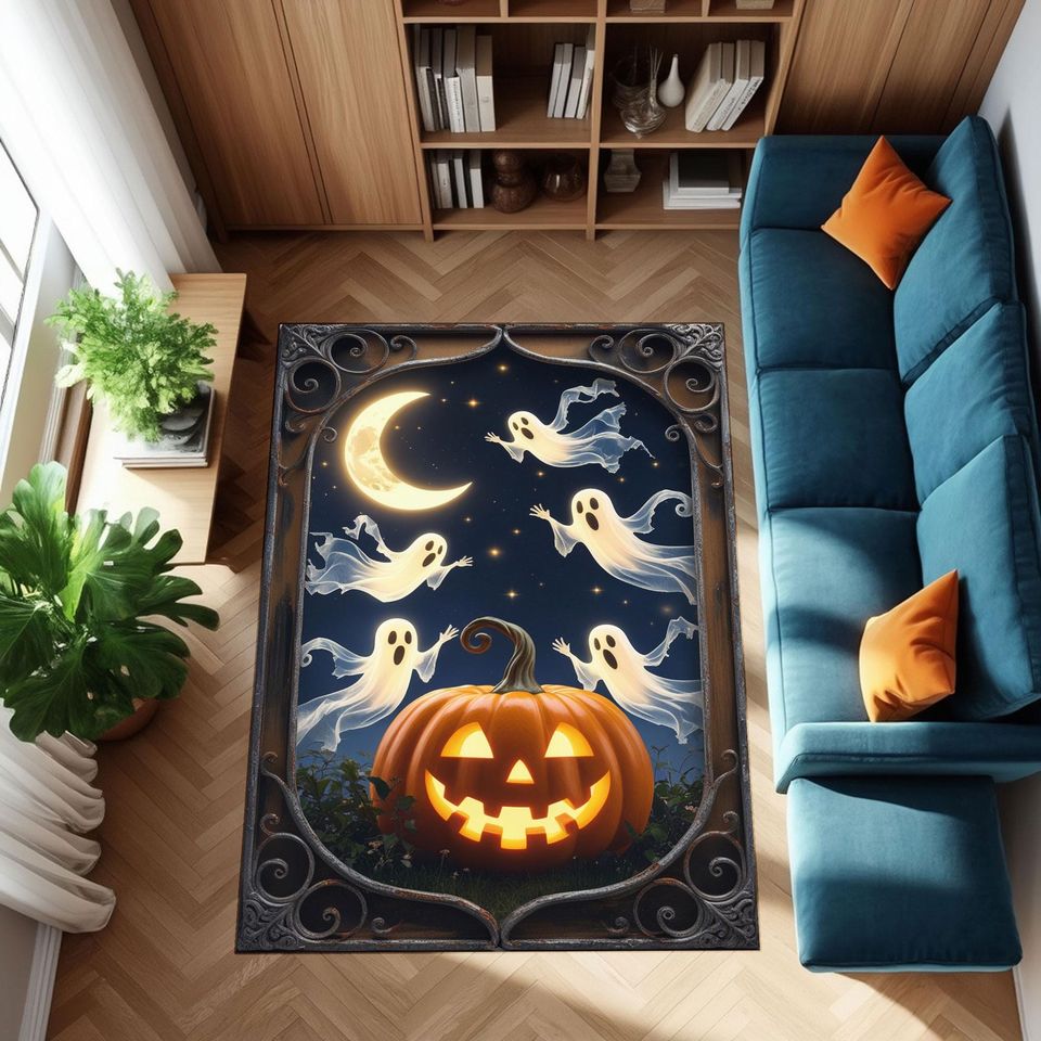 Halloween Ghost Pumpkin Rug: Spooky Gothic Autumn Dcor