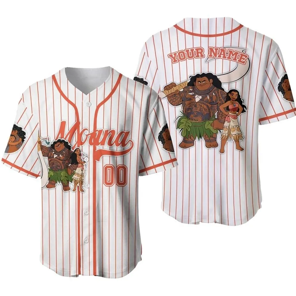 Custom Disney Moana Maui Simple Stripe Button Down Baseball Jersey Shirt
