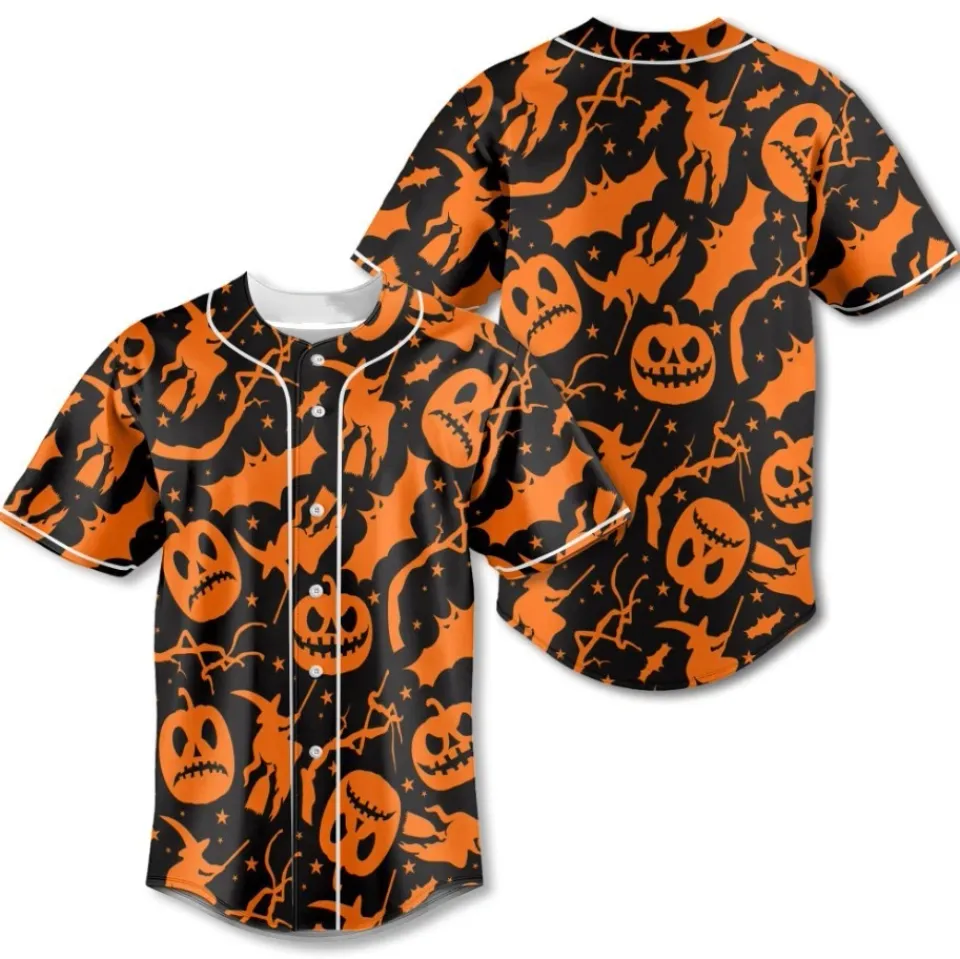 Funny Pumpkins & amp, Witches Halloween Pattern Baseball Jersey