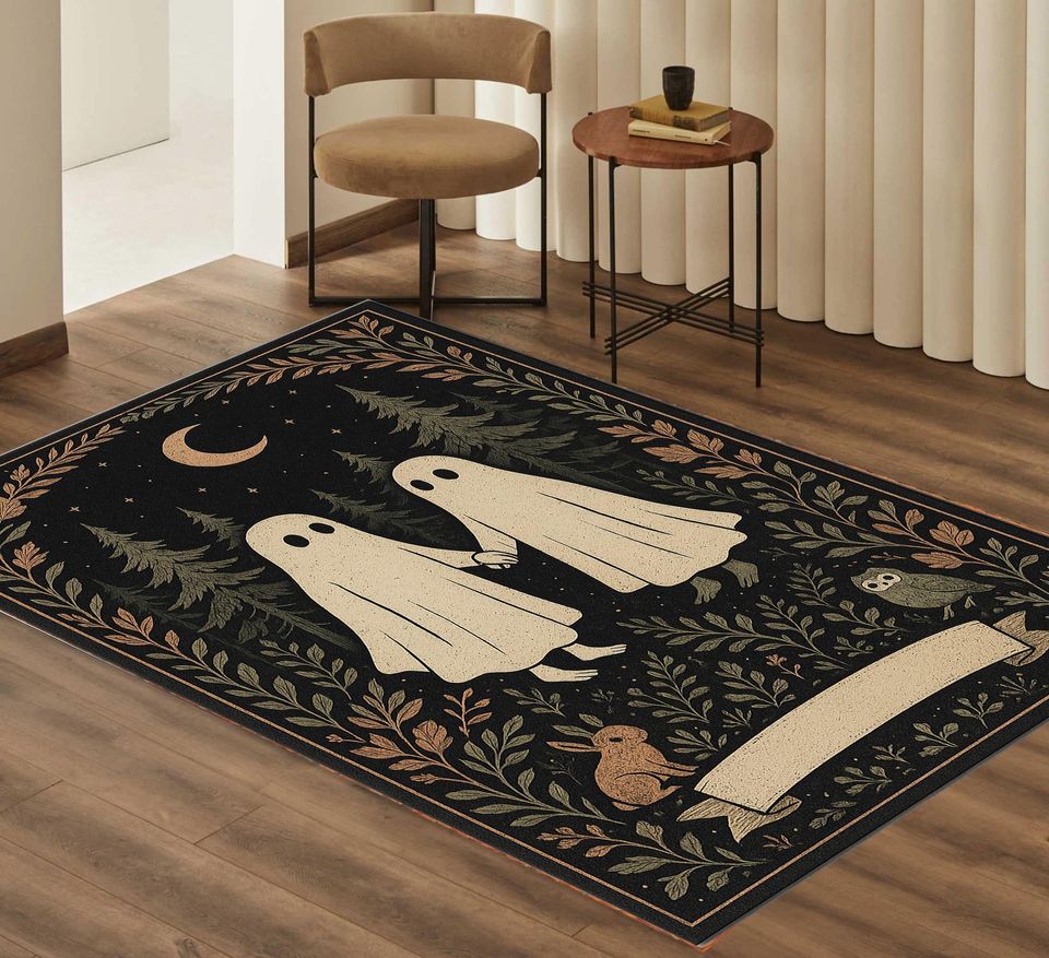 Custom Ghost Couple Rug: Gothic Cottagecore Halloween Decor