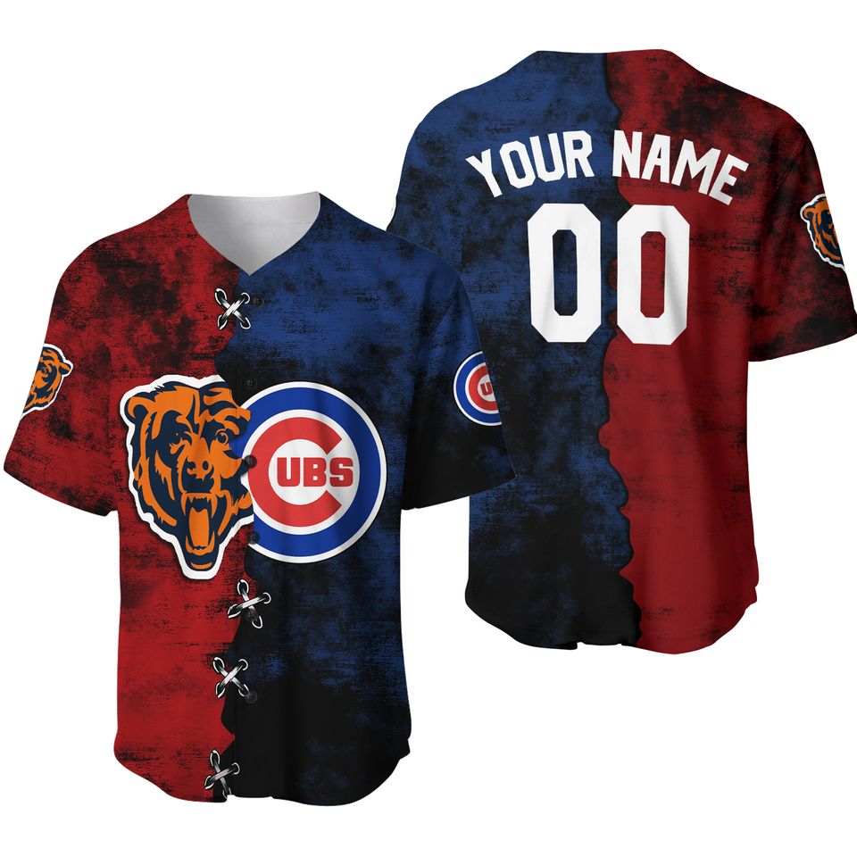 Chicago Cubs And Chicago Bear Mix Baseball Jersey
