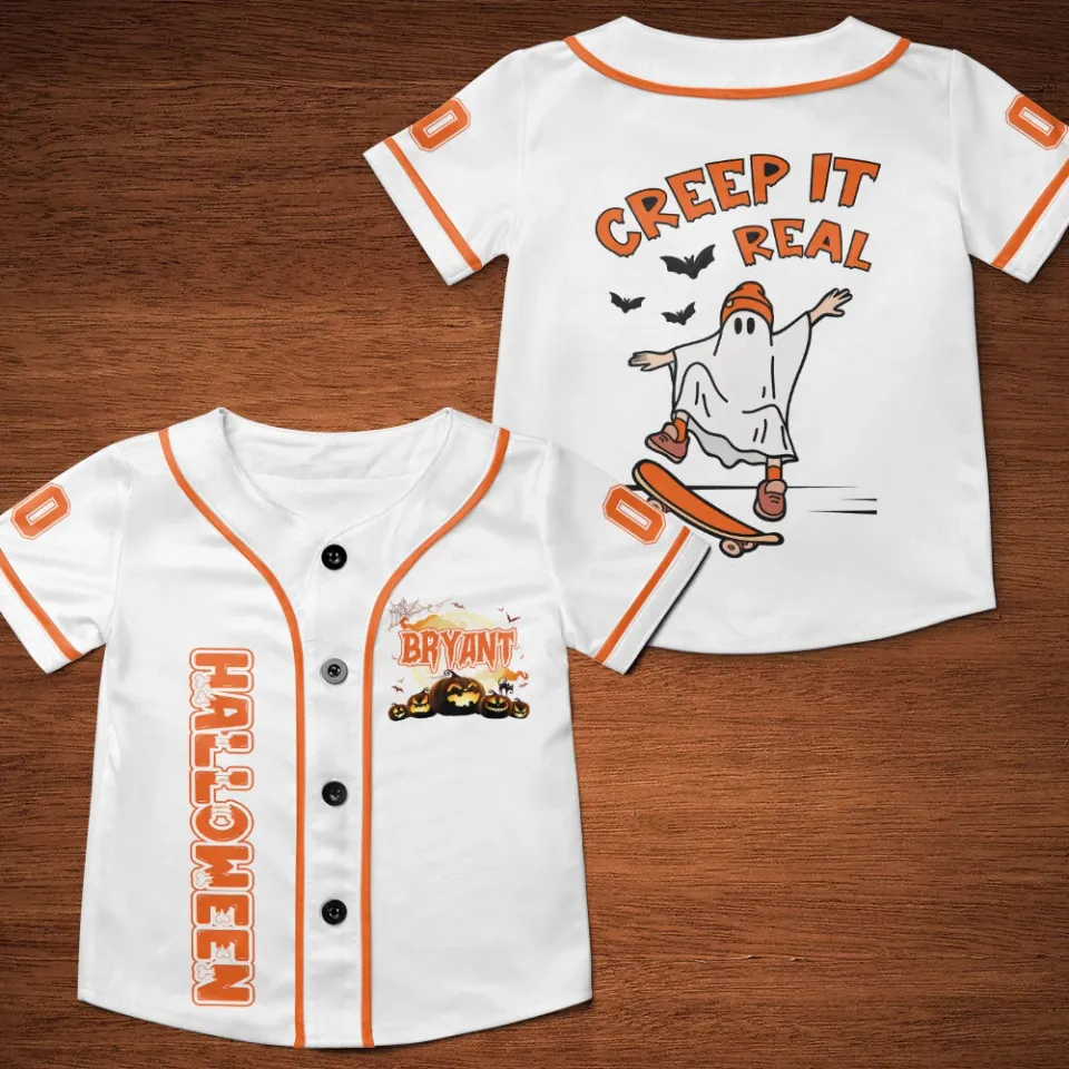 Customized Creep It Real Halloween Baseball Jersey, Ghost Skateboarding Jersey