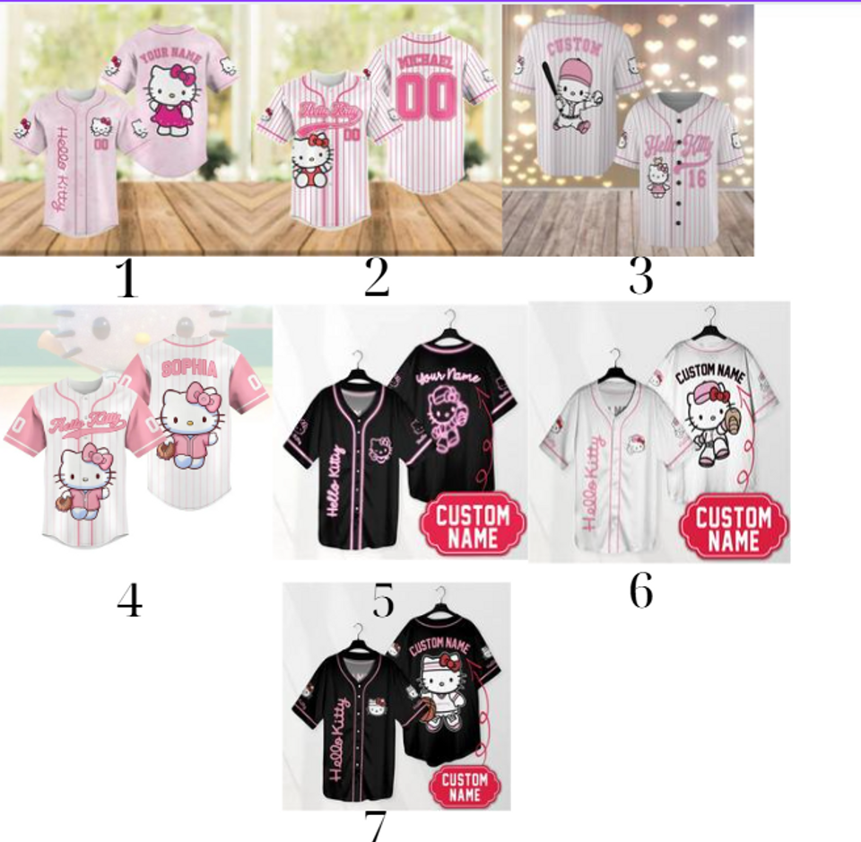 Customized Hello Kitty baseball jerseys, Kitty Cat baseball jerseys, Disneyland shirts