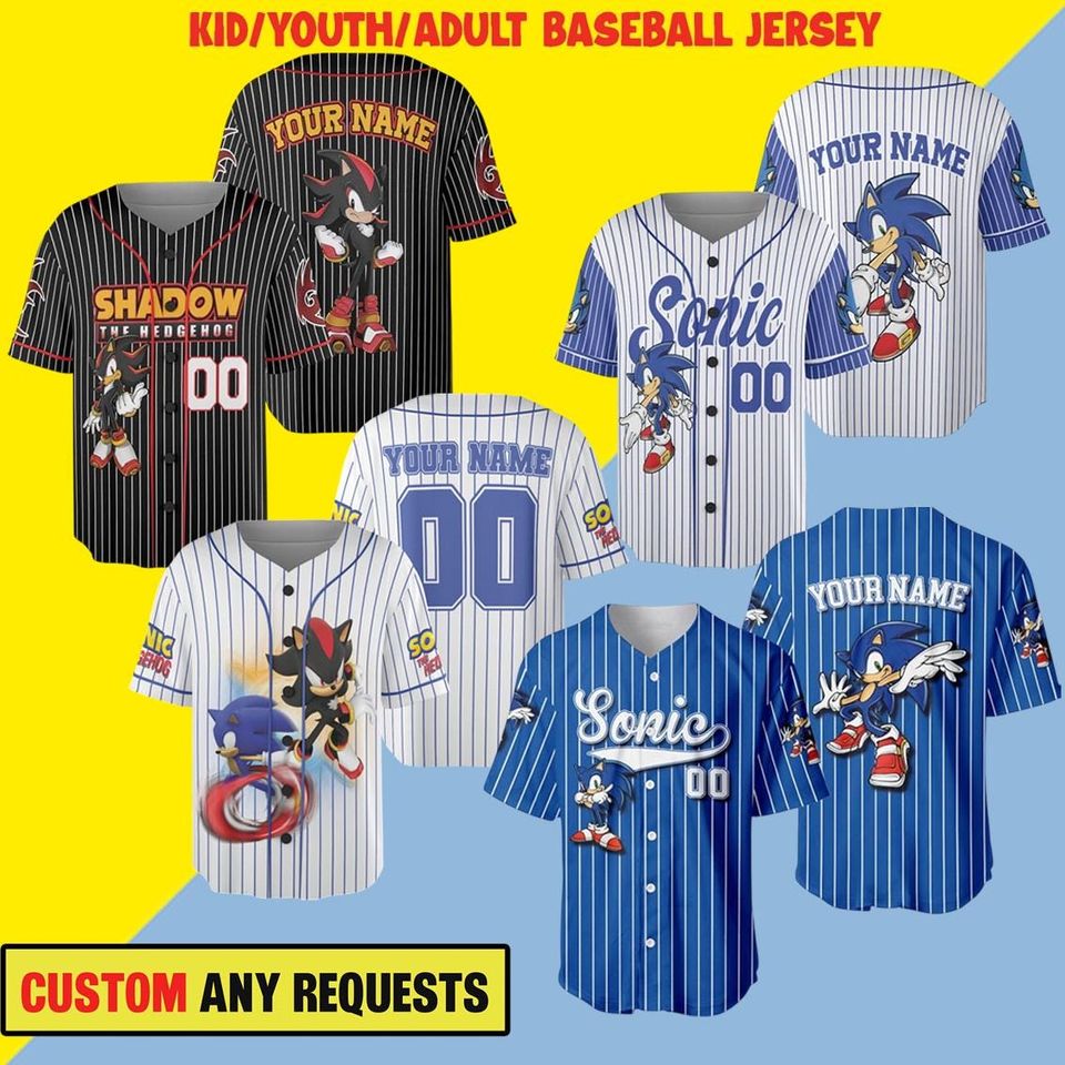 Custom Sonic Jersey Baseball, Personalized