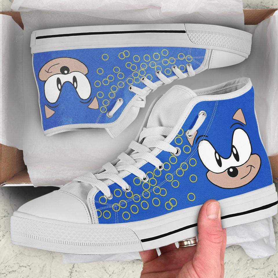 Cartoon Gift Idea Sonic the hedgehog Printed High Top Shoes.