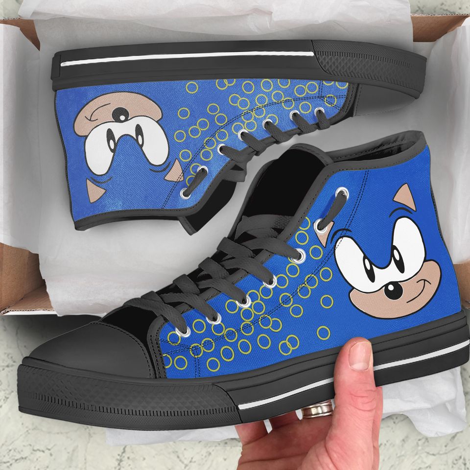 Cartoon Gift Idea Sonic the hedgehog Printed High Top Shoes.