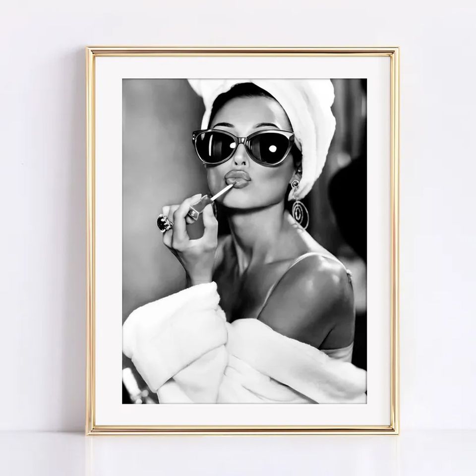 Audrey Hepburn Lipstick Wall Art - Set van 6 zwart-wit mode fotografie posters