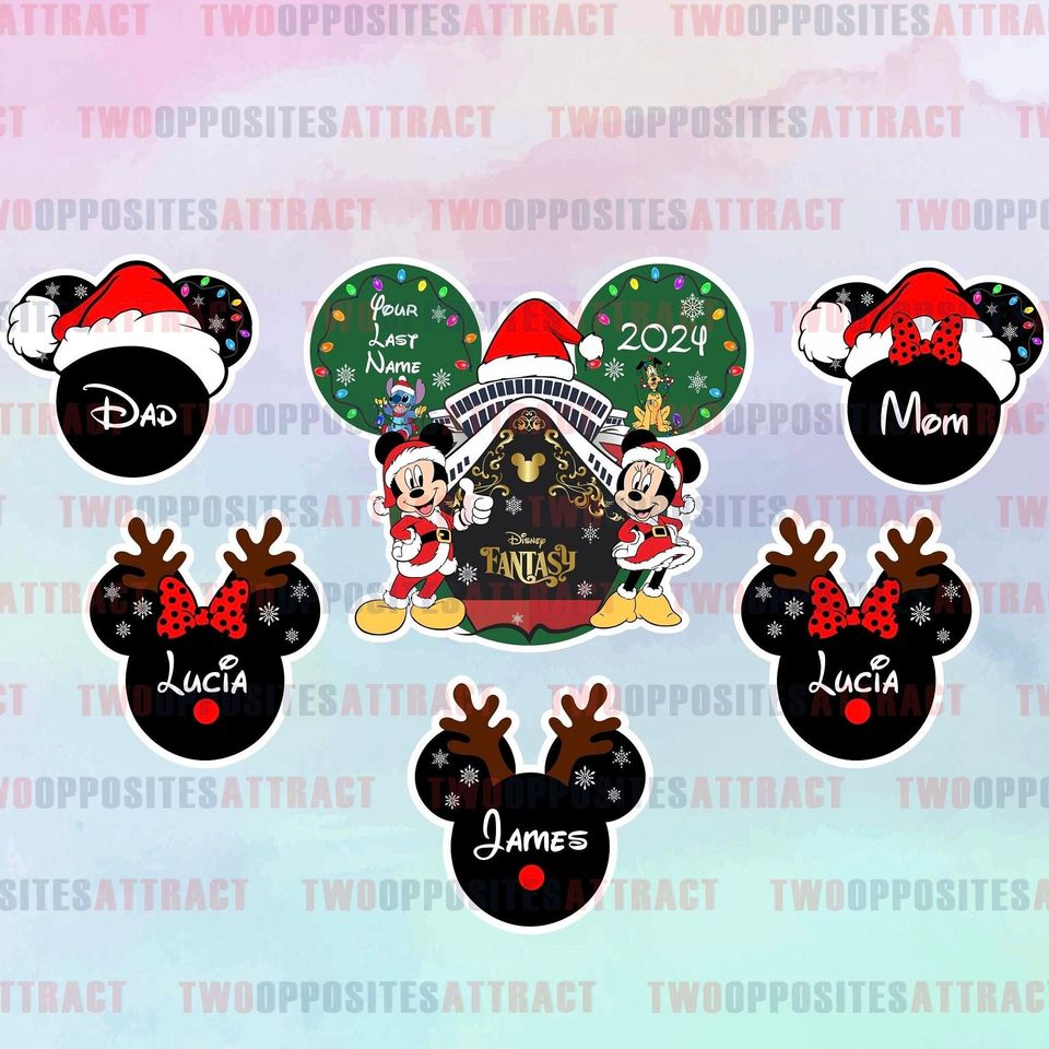 Personalized BUNDLE Christmas Cruise Door Magnet: Santa Mickey, Sailing Gift