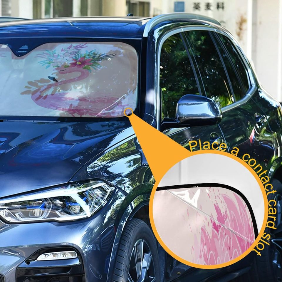 Flamingo Flowers Car Windshield Sun Shade Foldable Reflector