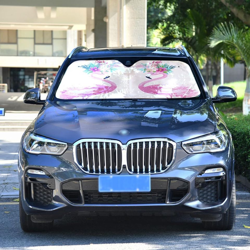 Flamingo Flowers Car Windshield Sun Shade Foldable Reflector