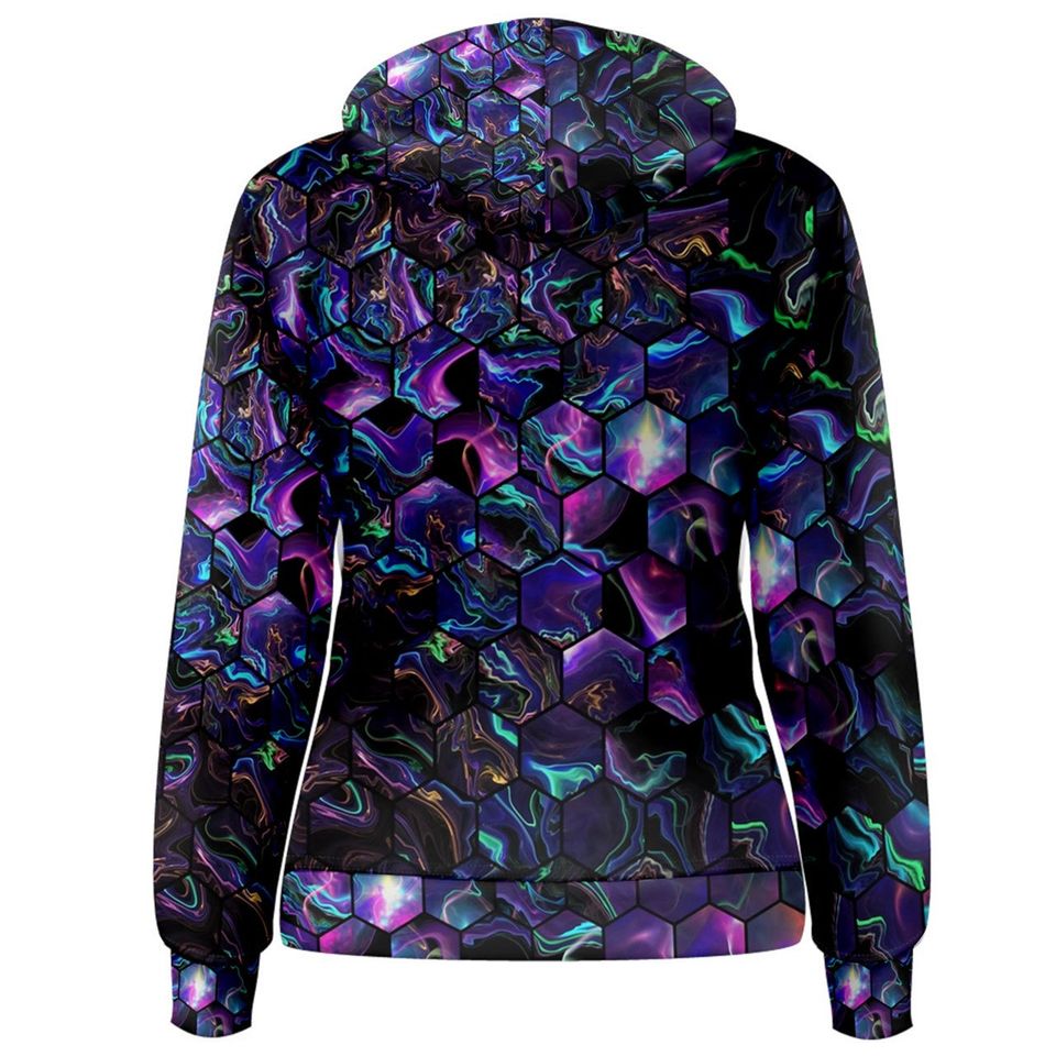 Abstract blue violet green hexagonal 3D Hoodie