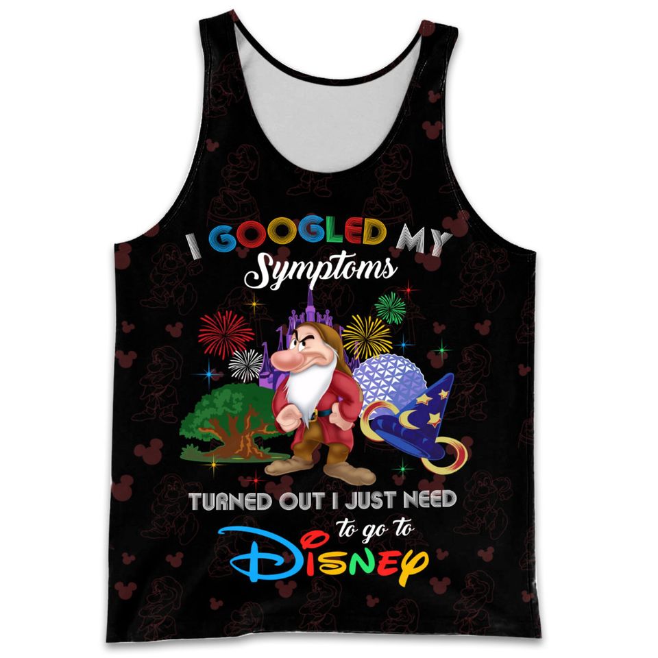 Grumpy Dwarf Google Funny Quote Black Disney Cartoon 3D Tank Top